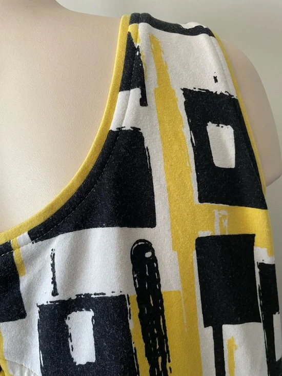 90s Y2K Joseph Ribkoff Front Button Sleeveless Midi Dress Mod Colorblock Size 16 - Picture 5 of 6